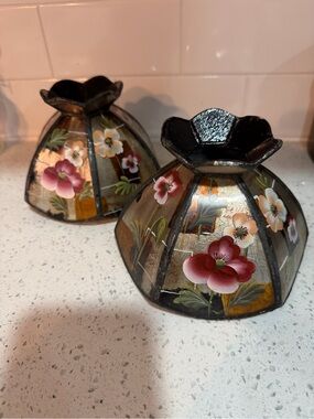 Small Hand-Painted Floral Glass Lamp Shade